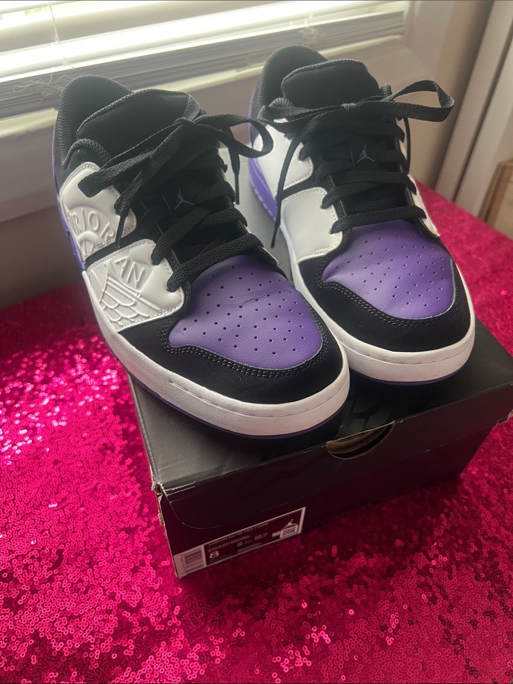 Jordan Low-Top Sneakers in Purple, Black & White